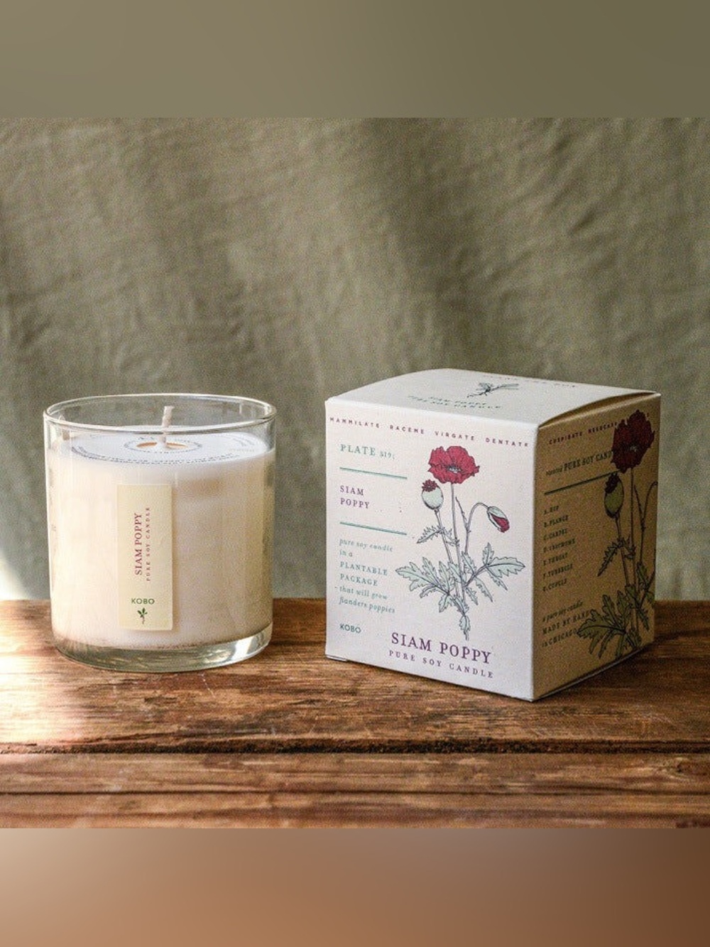 Kobo Siam Poppy Soy Candle Plantable Box